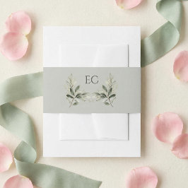 Cintas Para Invitaciones Boda de Monograma de Rama de Olivo Verde Salvia