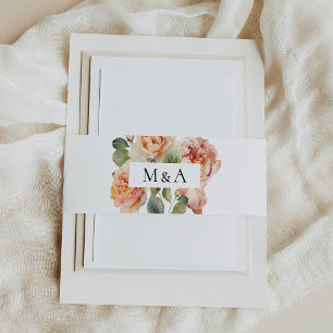 Cintas Para Invitaciones Boda de Monograma de Rosa de Melocotón Elegante