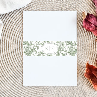 Cintas Para Invitaciones Boda de Monograma de Toile Floral Verde Salvia