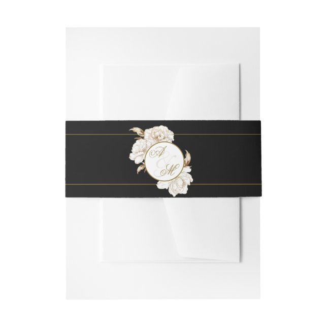 Cintas Para Invitaciones Boda de Monograma dorado blanco (Anverso Ejemplo)
