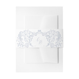 Cintas Para Invitaciones Boda de Monograma Dusty Blue Vintage Flourish
