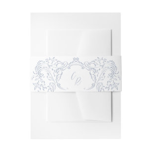 Cintas Para Invitaciones Boda de Monograma Dusty Blue Vintage Flourish