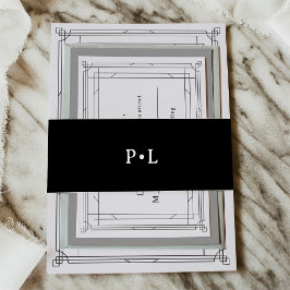 Cintas Para Invitaciones Boda de Monograma Elegante Negro