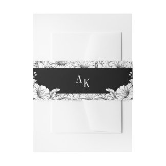 Cintas Para Invitaciones Boda de Monograma Floral en Blanco y Negro
