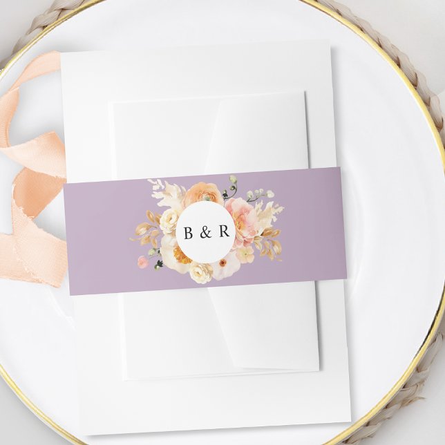 Cintas Para Invitaciones Boda de Monograma Floral Purple Lavender Peach (Subido por el creador)