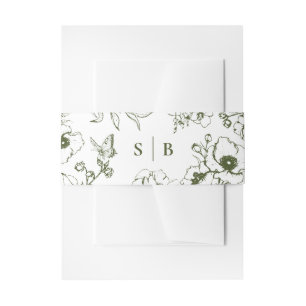 Cintas Para Invitaciones Boda de monograma floral verde oliva en jardín