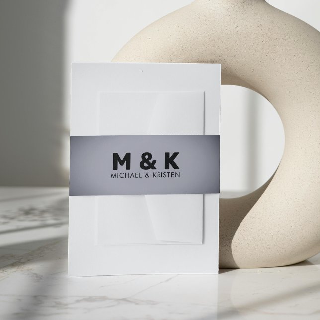 Cintas Para Invitaciones Boda de Monograma Gray Vignette (Grey Vignette Monogram Wedding Invitation Belly Band)