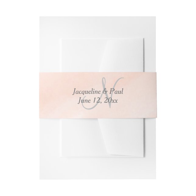 Cintas Para Invitaciones Boda de Monograma Gris Rosa Rubor  (Anverso Ejemplo)