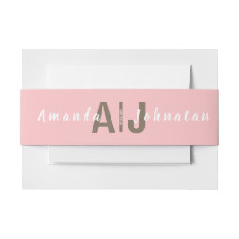 Cintas Para Invitaciones Boda de monograma moderno rosa y blanco