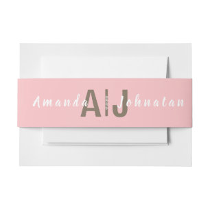 Cintas Para Invitaciones Boda de monograma moderno rosa y blanco