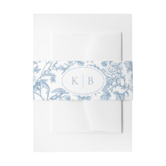 Cintas Para Invitaciones Boda de Monograma Toile Floral Azul Polvoriento