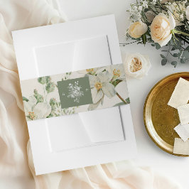 Cintas Para Invitaciones Boda de Monograma Verde Floral Blanco Salvia