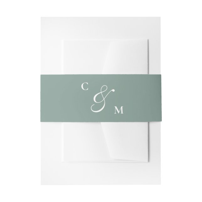 Cintas Para Invitaciones Boda de Monograma Verde Retro Sage (Anverso Ejemplo)