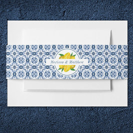 Cintas Para Invitaciones Boda de mosaico azul de limón italiano