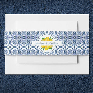 Cintas Para Invitaciones Boda de mosaico azul de limón italiano