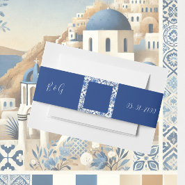 Cintas Para Invitaciones Boda de mosaico azul mediterráneo