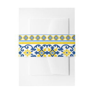 Cintas Para Invitaciones Boda de mosaico mediterráneo amarillo azul capri l
