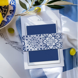 Cintas Para Invitaciones Boda de mosaico mediterráneo azul y blanco