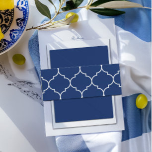 Cintas Para Invitaciones Boda de mosaico mediterráneo azul y blanco