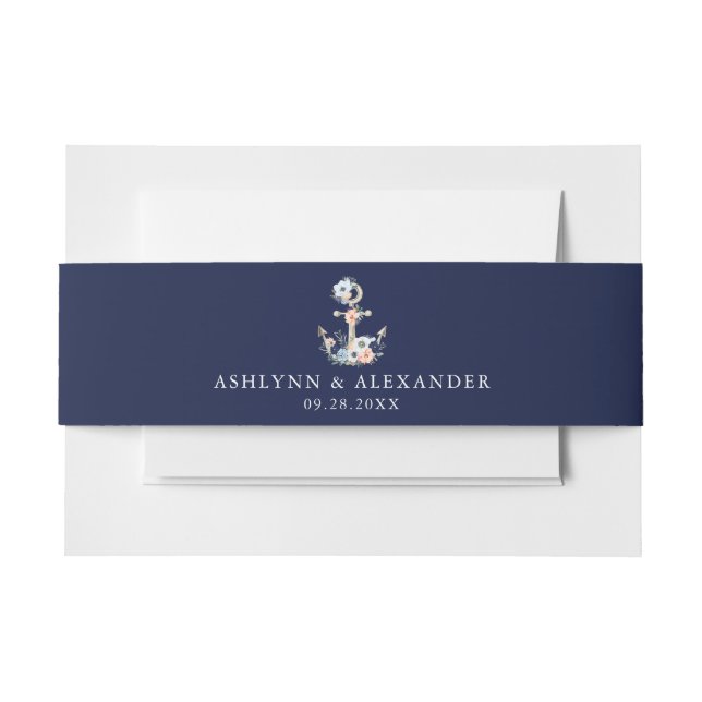 Cintas Para Invitaciones Boda de nombres florales de la Marina de Anclaje N (Anverso Ejemplo)
