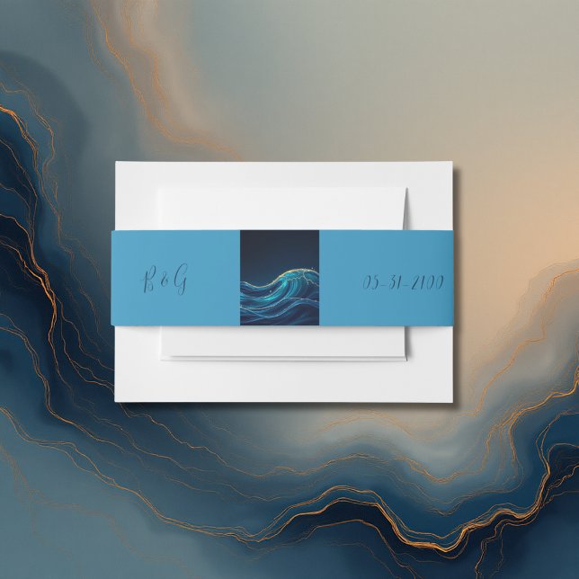 Cintas Para Invitaciones Boda de Olas Oceánicas con Acento Dorado (Subido por el creador)