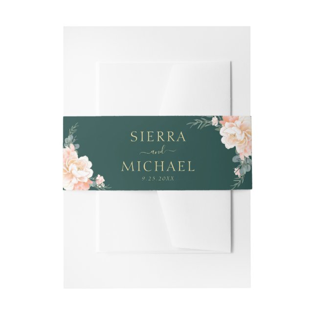 Cintas Para Invitaciones Boda de oro de crema de maceta verde esmeralda (Anverso Ejemplo)