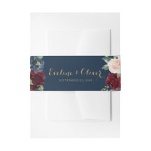 Boda de oro floral rosa borgoña de la marina