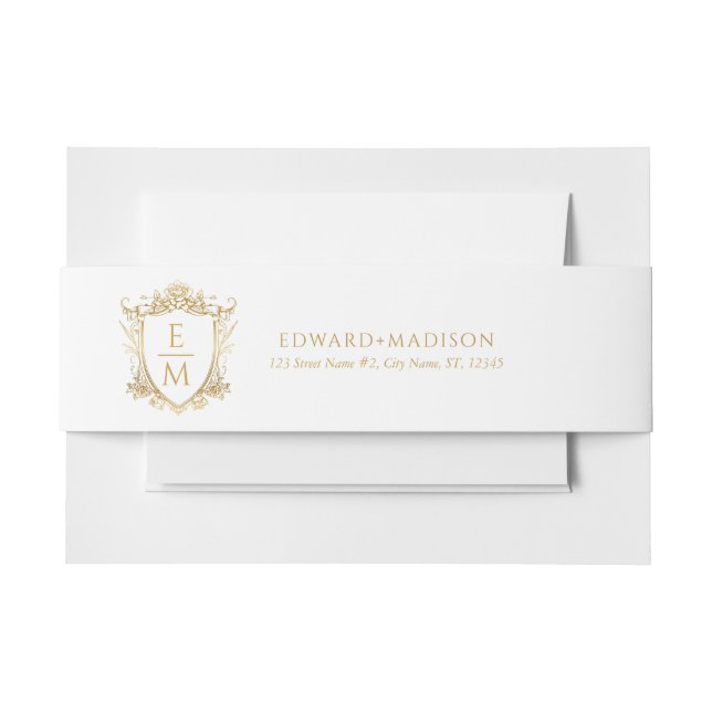 Cintas Para Invitaciones Boda de oro Iniciales y Escudo Boda Floral (Anverso Ejemplo)