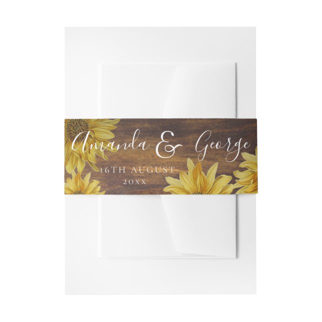 Cintas Para Invitaciones Boda de otoño con guion de girasol amarillo de mad (Anverso Ejemplo)