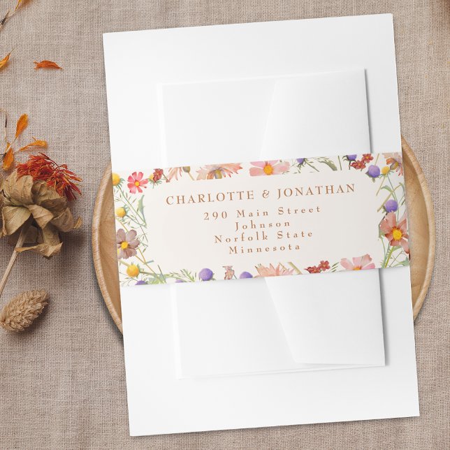 Cintas Para Invitaciones Boda de Otoño Floral Boho (Boho watercolor floral fall wedding custom belly band wildflowers elegant modern beige cream ivory )
