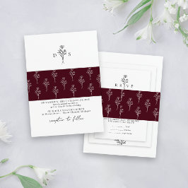 Cintas Para Invitaciones Boda de patrón floral Minimalista de Borgoña simpl