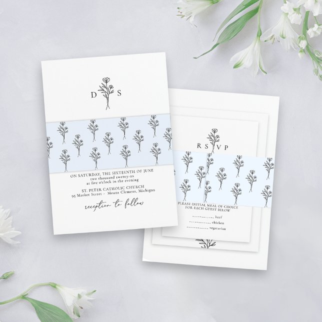 Cintas Para Invitaciones Boda de patrón floral mínimo azul claro simple (Subido por el creador)