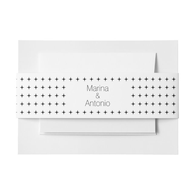 Cintas Para Invitaciones Boda de patrón simple geométrico negro, blanco (Anverso Ejemplo)