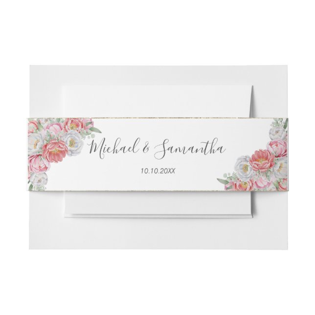 Cintas Para Invitaciones Boda de Peones Blancos y Rosa (Anverso Ejemplo)