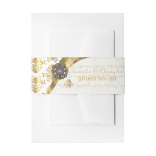 Cintas Para Invitaciones Boda de pergamino, damasco blanco y dorado
