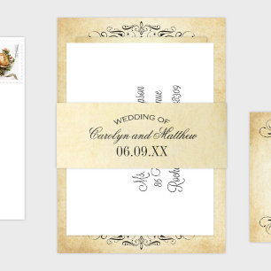 Cintas Para Invitaciones Boda de pergamino de flor negro rústico vintage