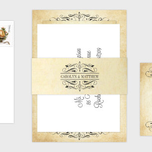 Cintas Para Invitaciones Boda de pergamino de flor negro rústico vintage