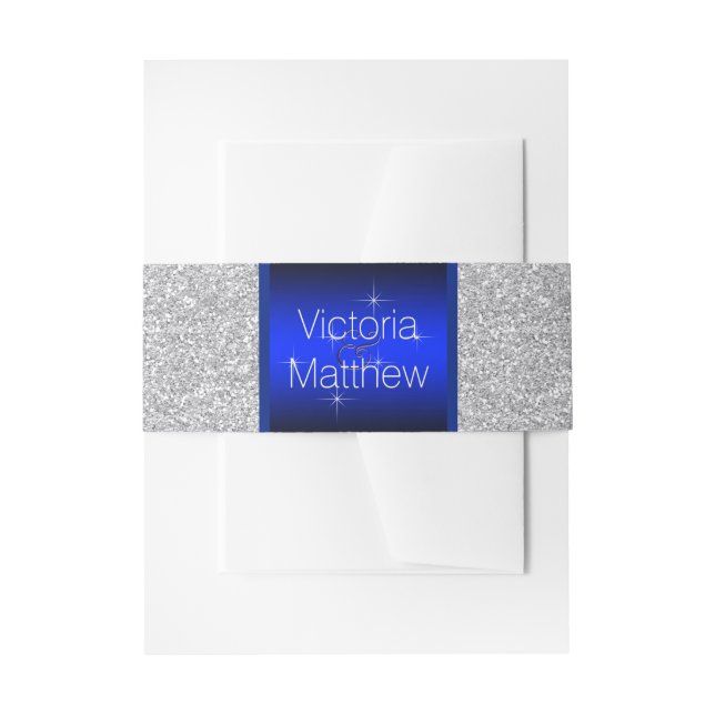Cintas Para Invitaciones Boda de plata y azul real (Anverso Ejemplo)