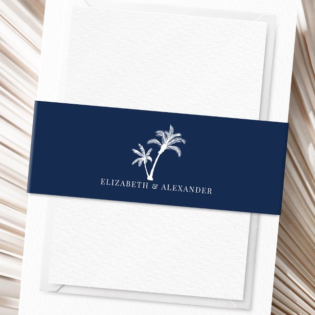 Cintas Para Invitaciones Boda de Playa de Palmeras Tropicales Azul Marina (Subido por el creador)