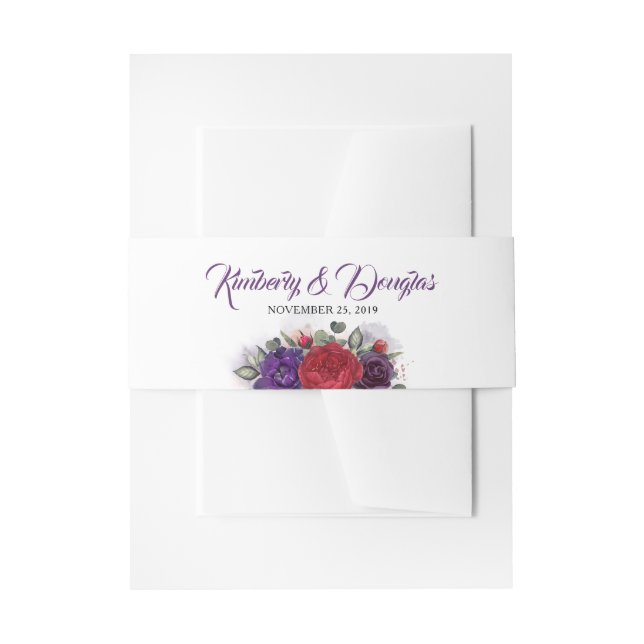 Cintas Para Invitaciones Boda de Plum Purple y Burgundy Red Florals (Anverso Ejemplo)