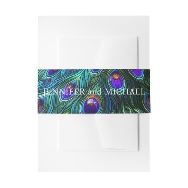 Cintas Para Invitaciones Boda de Plumas de Pavo Real (Anverso Ejemplo)