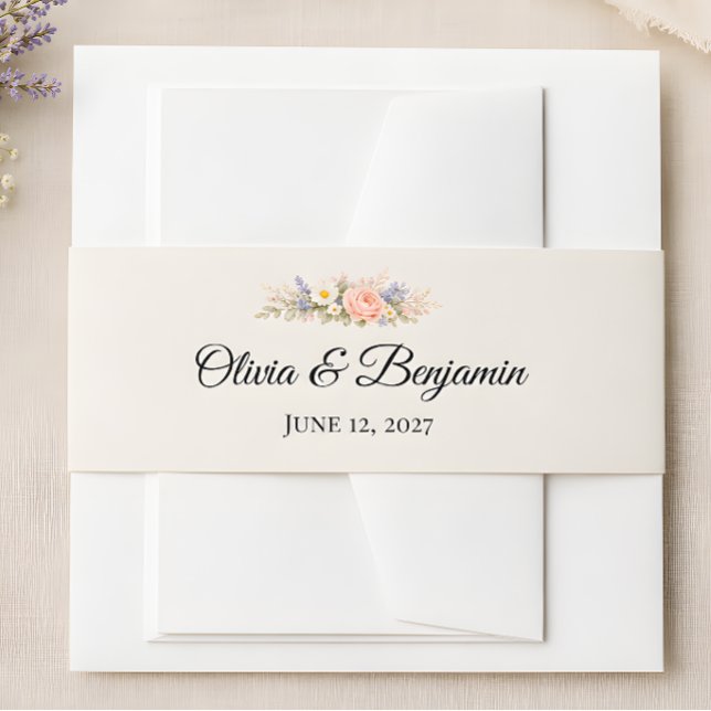 Cintas Para Invitaciones Boda de Pradera de Flores Silvestres de Lujo (Part of the luxury wildflower meadow wedding theme collection, belly band)