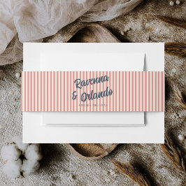 Cintas Para Invitaciones Boda de rayas rosadas y azul marino retro