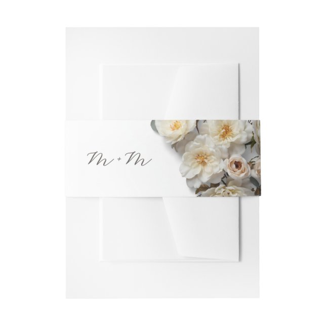 Cintas Para Invitaciones Boda de rosas 3D en blanco marfil (Anverso Ejemplo)