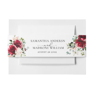 Cintas Para Invitaciones Boda de rosas color burdeos con acuarela romántica