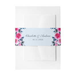 Cintas Para Invitaciones Boda de rosas rosadas color azul claro moderno
