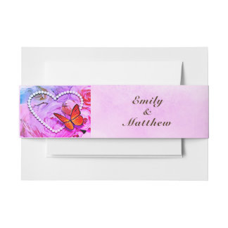 Cintas Para Invitaciones Boda de rosas rosadas y mariposas de las perlas de