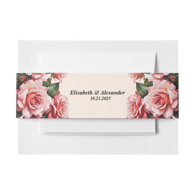 Cintas Para Invitaciones boda de rosas rosadas y rojas bonitos (Anverso Ejemplo)