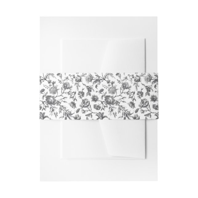 Cintas Para Invitaciones Boda de tela floral blanca y negra (Anverso Ejemplo)