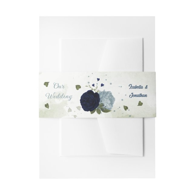 Cintas Para Invitaciones boda de vegetación floral azul polvoriento y marin (Anverso Ejemplo)